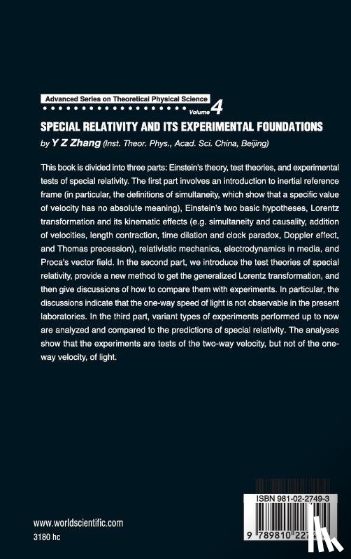 Zhang, Yuan-zhong (Inst Of Theoretical Phys - Special Relativity And Its Experimental Foundation