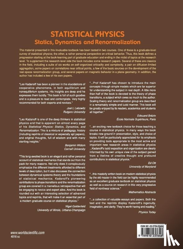 Kadanoff, Leo P (The Univ Of Chicago - Statistical Physics: Statics, Dynamics And Renormalization