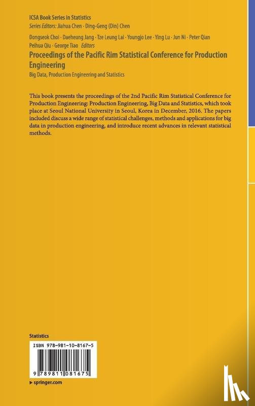 Dongseok Choi, Daeheung Jang, Tze Leung Lai, Youngjo Lee - Proceedings of the Pacific Rim Statistical Conference for Production Engineering