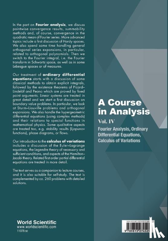 Jacob, Niels (Swansea Univ, Evans, Kristian P (Swansea Univ - Course In Analysis, A - Vol. Iv: Fourier Analysis, Ordinary Differential Equations, Calculus Of Variations
