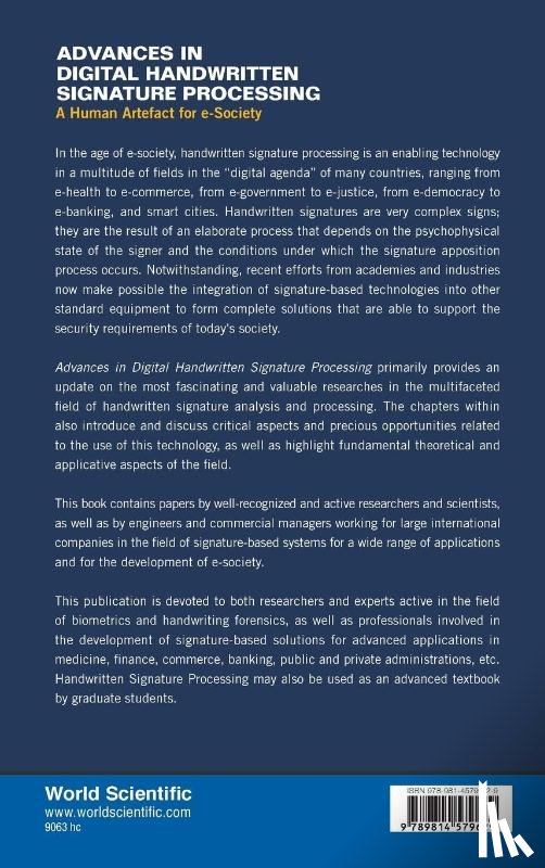  - Advances In Digital Handwritten Signature Processing: A Human Artefact For E-society