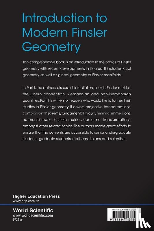 Shen, Yi-bing (Zhejiang Univ, Shen, Zhongmin (Indiana Univ-purdue Univ Indianapolis - Introduction To Modern Finsler Geometry