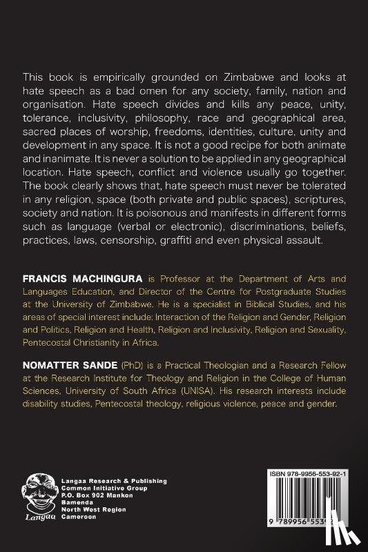 Machingura, Francis, Sande, Nomatter - Politics, Religion and Hate Speech in Zimbabwe