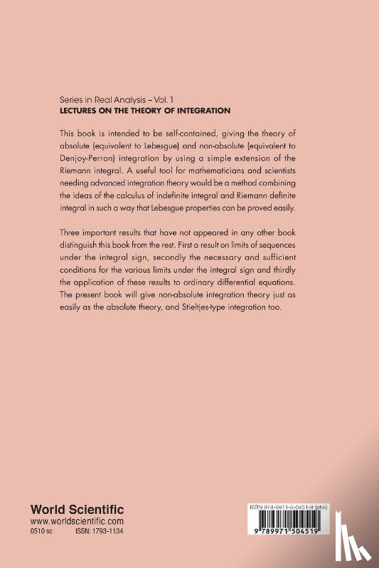 Ralph (Univ Of Ulster, Uk) Henstock - Lectures On The Theory Of Integration