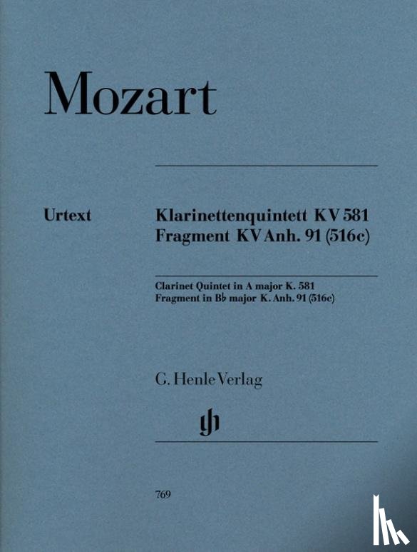 Mozart, Wolfgang Amadeus - Mozart, Wolfgang Amadeus - Klarinettenquintett A-dur KV 581 und Fragment KV Anh. 91 (516c)