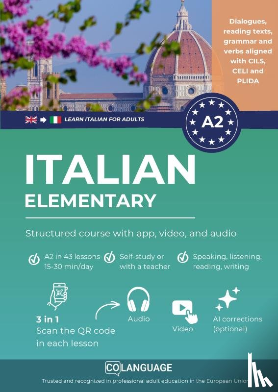 Academy, coLanguage - Learn Italian A2 elementary: structured course with app, video, and audio
