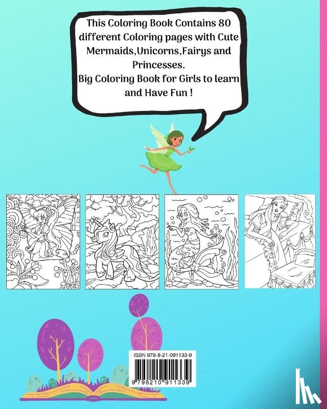 Books, Lazy Black Cat - Unicorn, Mermaid and Princess Coloring Book for Kids 6-10