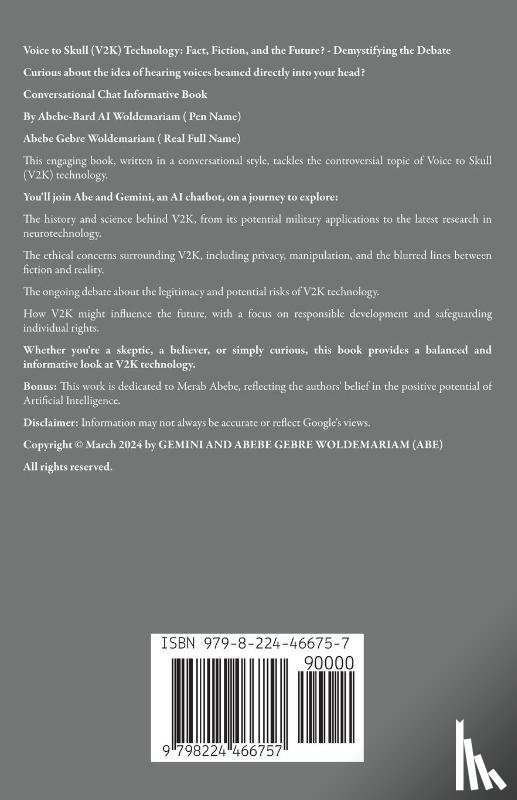Woldemariam, Abebe-Bard Ai - Voice to Skull (V2K) Technology