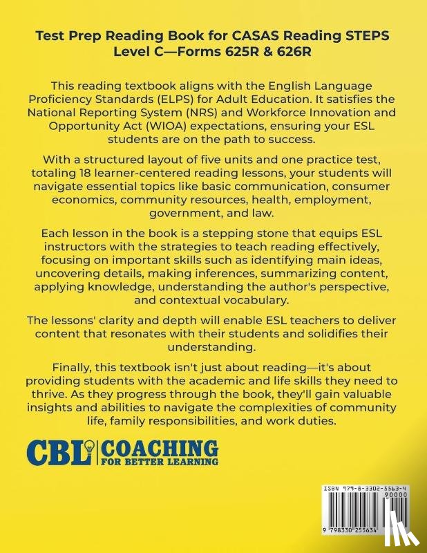 Coaching For Better Learning - Test Prep Reading Book for CASAS Reading STEPS Level C-Forms 625R and 626R
