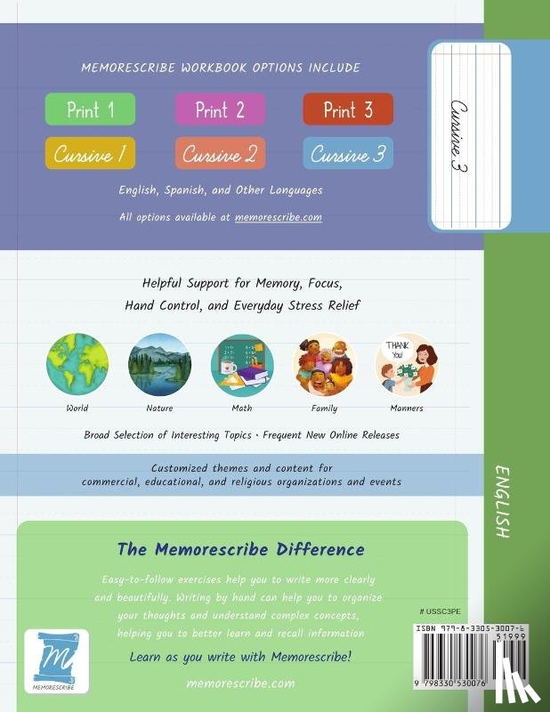 Cobo, Jessica, Cobo, Victor, Memorescribe - Handwriting Practice Workbook - United States of America, States and Capitals - Cursive, Level 3