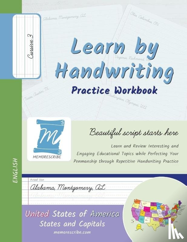 Cobo, Jessica, Cobo, Victor - Handwriting Practice Workbook - United States of America, States and Capitals - Cursive, Level 3
