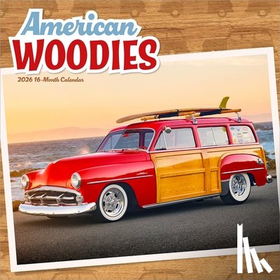 Motor Club - American Woodies 2026 12 X 24 Inch (Hanging) Monthly Square Wall Calendar Plastic-Free
