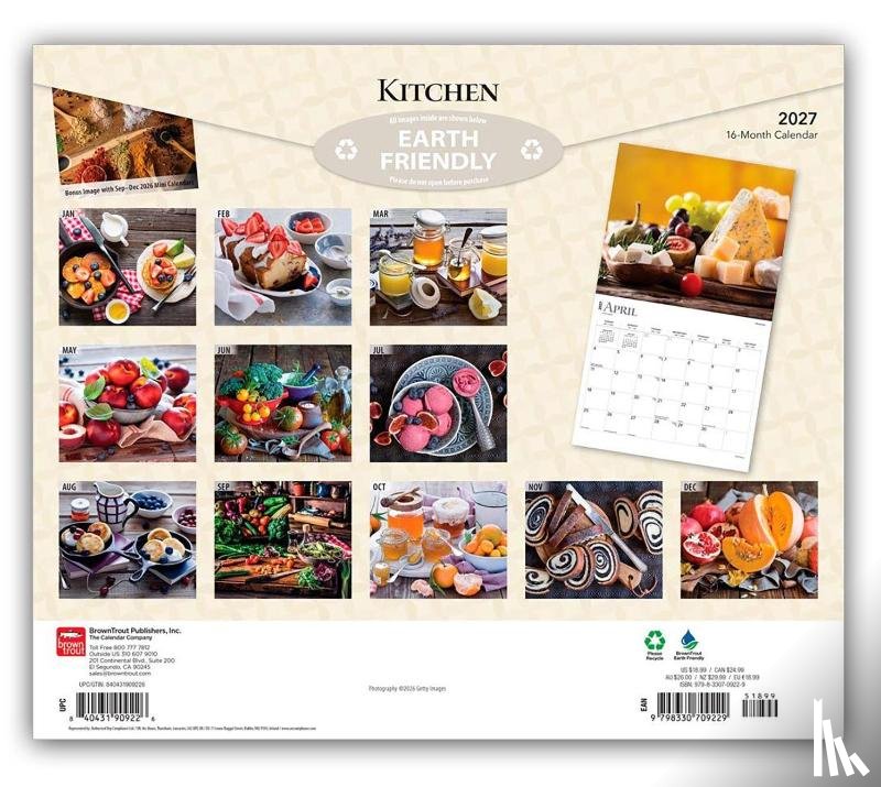 Browntrout - Kitchen 2027 14 X 24 Inch (Hanging) Monthly Deluxe Wall Calendar Foil Stamped Cover Plastic-Free