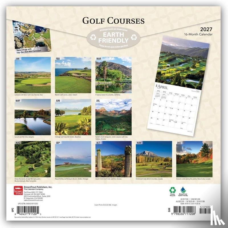 Browntrout - Golf Courses 2027 12 X 24 Inch (Hanging) Monthly Square Wall Calendar Plastic-Free