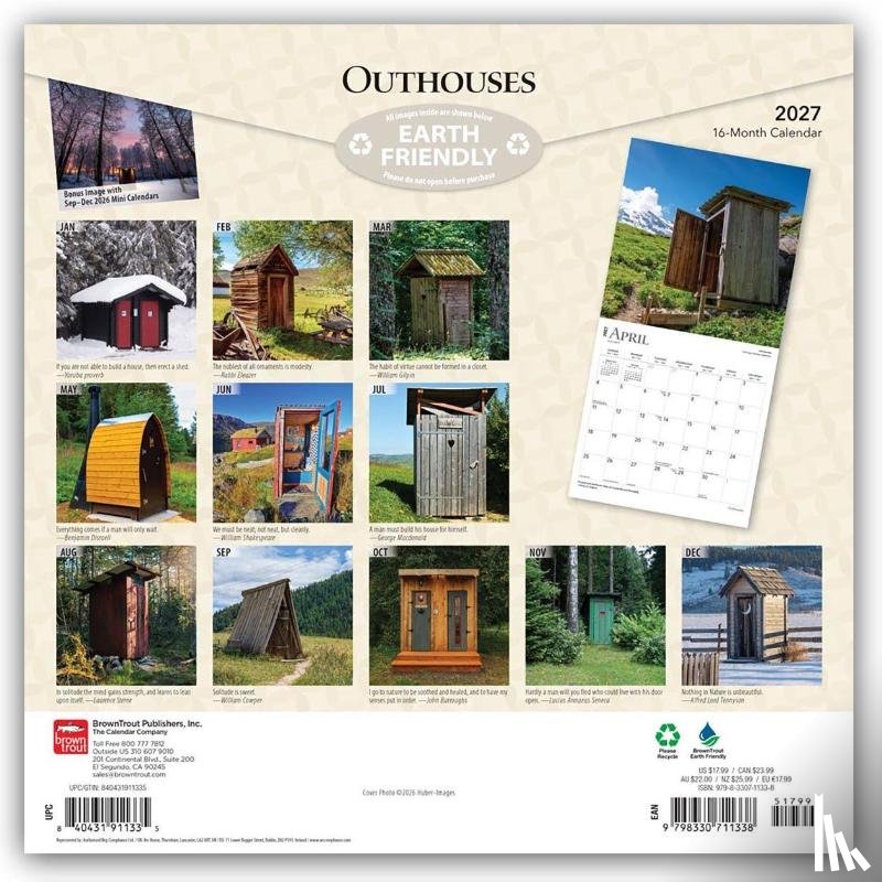Browntrout - Outhouses 2027 12 X 24 Inch (Hanging) Monthly Square Wall Calendar Plastic-Free