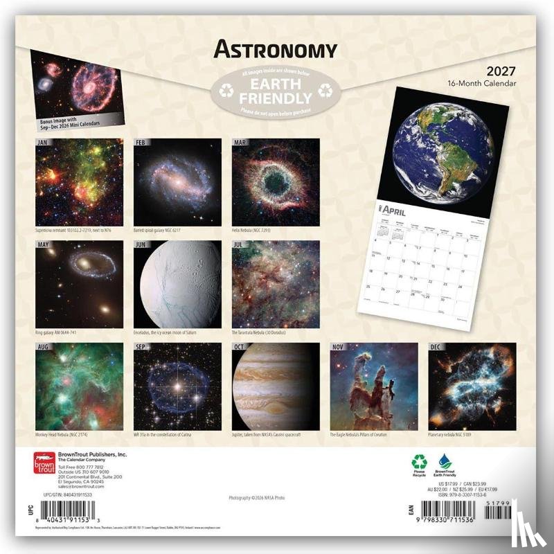Browntrout - Astronomy 2027 12 X 24 Inch (Hanging) Monthly Square Wall Calendar Foil Stamped Cover Plastic-Free