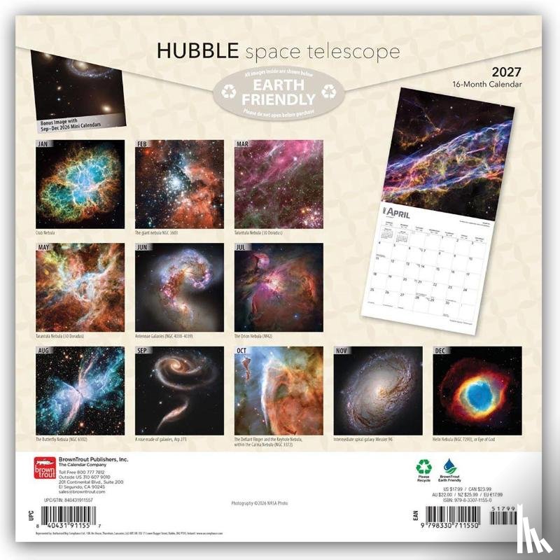 BrownTrout - Hubble Space Telescope | 2027 12 x 24 Inch (Hanging) Monthly Square Wall Calendar | Foil Stamped Cover | Plastic-Free | BrownTrout | Science Astronomy Technology