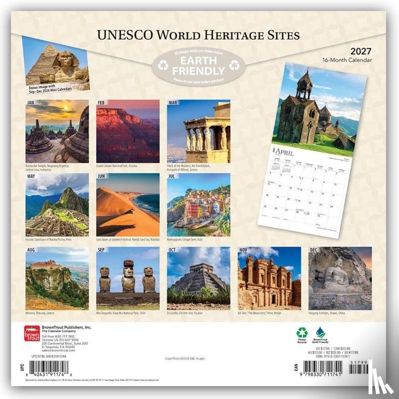 Browntrout - UNESCO World Heritage Sites 2027 12 X 24 Inch (Hanging) Monthly Square Wall Calendar Foil Stamped Cover Plastic-Free