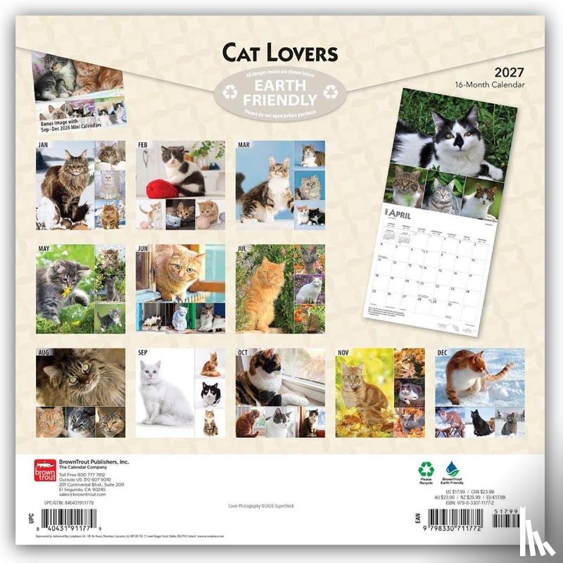 Browntrout - Cat Lovers 2027 12 X 24 Inch (Hanging) Monthly Square Wall Calendar Foil Stamped Cover Plastic-Free