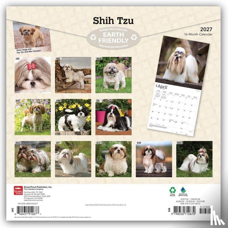 Browntrout - Shih Tzu 2027 12 X 24 Inch (Hanging) Monthly Square Wall Calendar Plastic-Free