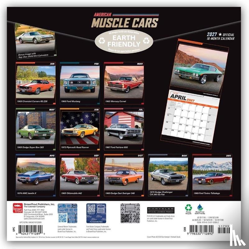 Browntrout - American Muscle Cars Official 2027 12 X 24 Inch (Hanging) Monthly Square Wall Calendar Foil Stamped Cover Plastic-Free