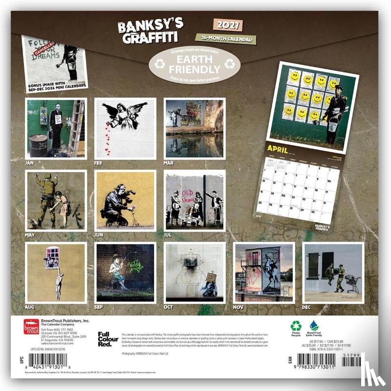 Browntrout - Banksy's Graffiti Official 2027 12 X 24 Inch (Hanging) Monthly Square Wall Calendar Plastic-Free