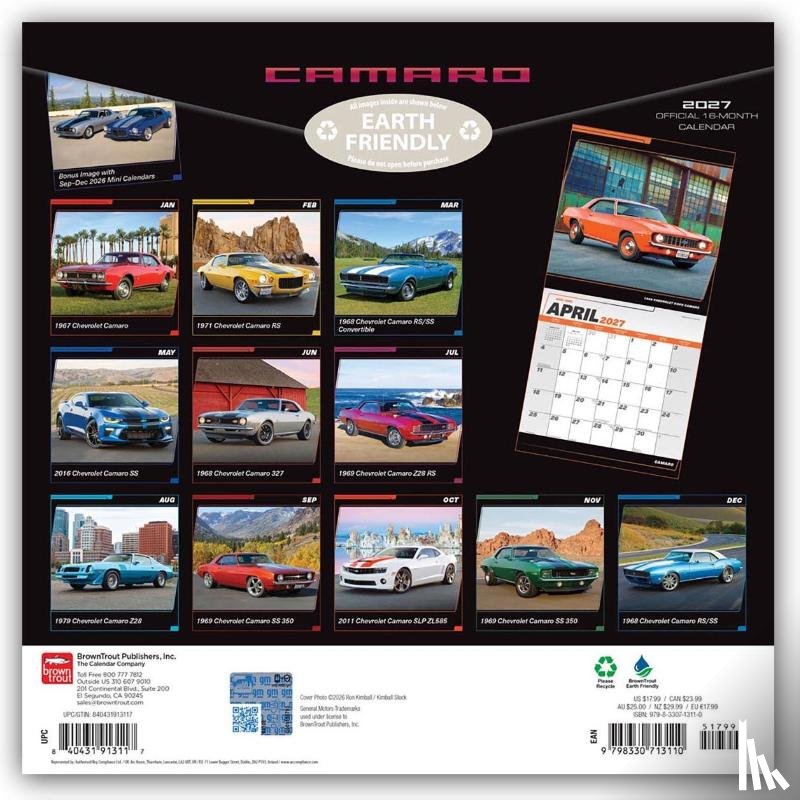 Browntrout - Camaro Official 2027 12 X 24 Inch (Hanging) Monthly Square Wall Calendar Plastic-Free
