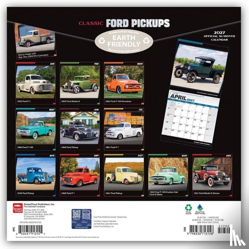 Browntrout - Classic Ford Pickups Official 2027 12 X 24 Inch (Hanging) Monthly Square Wall Calendar Foil Stamped Cover Plastic-Free