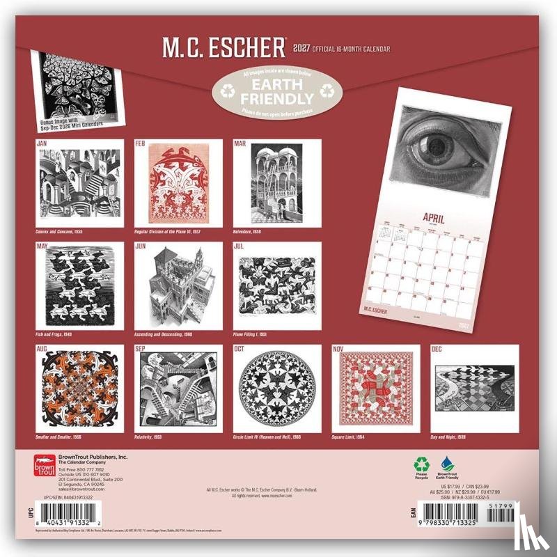 Browntrout - M.C. Escher Official 2027 12 X 24 Inch (Hanging) Monthly Square Wall Calendar Plastic-Free