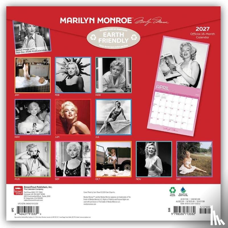 Browntrout - Marilyn Monroe Official 2027 12 X 24 Inch (Hanging) Monthly Square Wall Calendar Foil Stamped Cover Plastic-Free