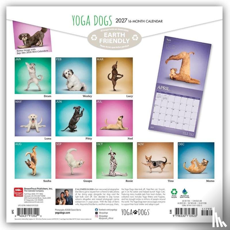 Browntrout - Yoga Dogs Official 2027 12 X 24 Inch (Hanging) Monthly Square Wall Calendar Plastic-Free