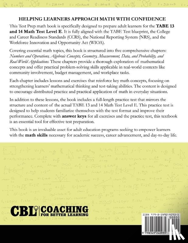 Coaching For Better Learning - Test Prep Book for TABE 13 and 14 Math Test Level E