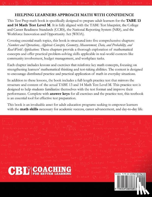 Coaching For Better Learning - Test Prep Book For TABE 13 and 14 Math Test Level M
