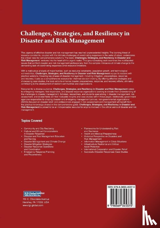  - Challenges, Strategies, and Resiliency in Disaster and Risk Management
