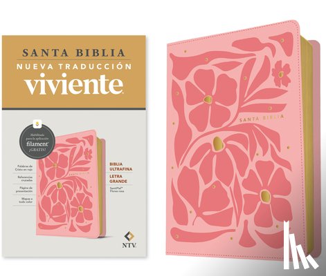 Tyndale - Biblia ultrafina NTV, letra grande con Filament (SentiPiel, Flores rosa, Letra Roja)