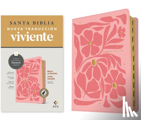 Tyndale - Biblia ultrafina NTV, letra grande con Filament (SentiPiel, Flores rosa, Indice, Letra Roja)