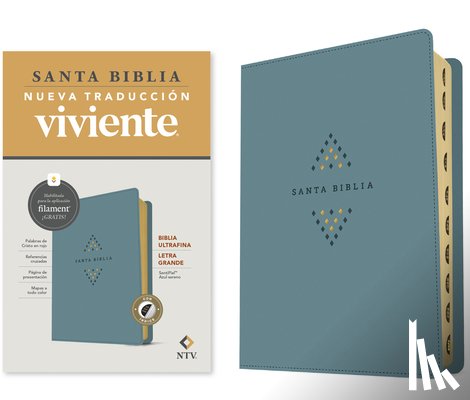 Tyndale - Biblia ultrafina NTV, letra grande con Filament (SentiPiel, Azul sereno, Indice, Letra Roja)