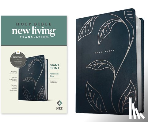 Translation, New Living - NLT Personal Size Giant Print Bible, Filament Enabled (LeatherLike, Navy Vines, Red Letter)
