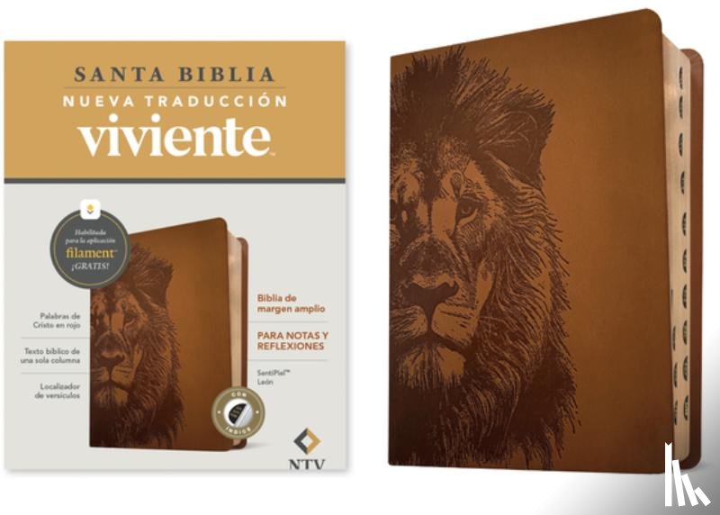 Tyndale - Biblia de margen amplio NTV con Filament (SentiPiel, Leon, Indice, Letra Roja)