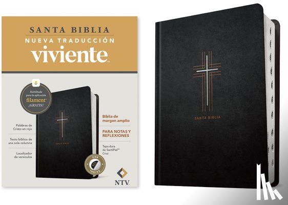 Tyndale - Biblia de margen amplio NTV con Filament (Tapa dura de SentiPiel, Cruz, Indice, Letra Roja)