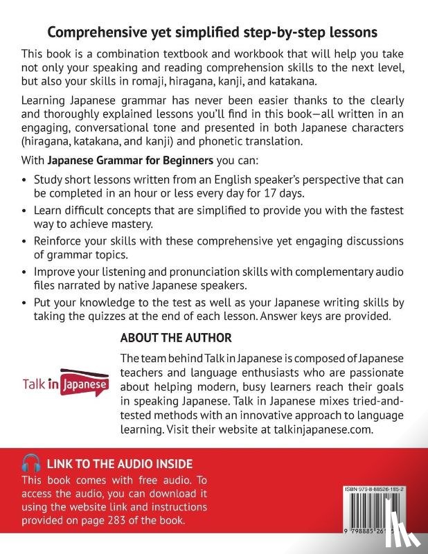 Talk in Japanese - Japanese Grammar for Beginners Textbook & Workbook Included