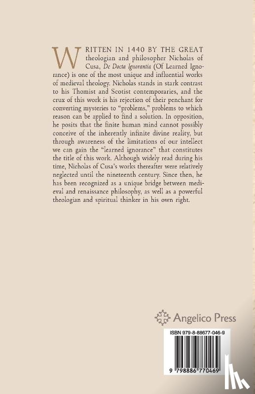 Cusanus, Nicolas, Nicholas of Cusa - Of Learned Ignorance