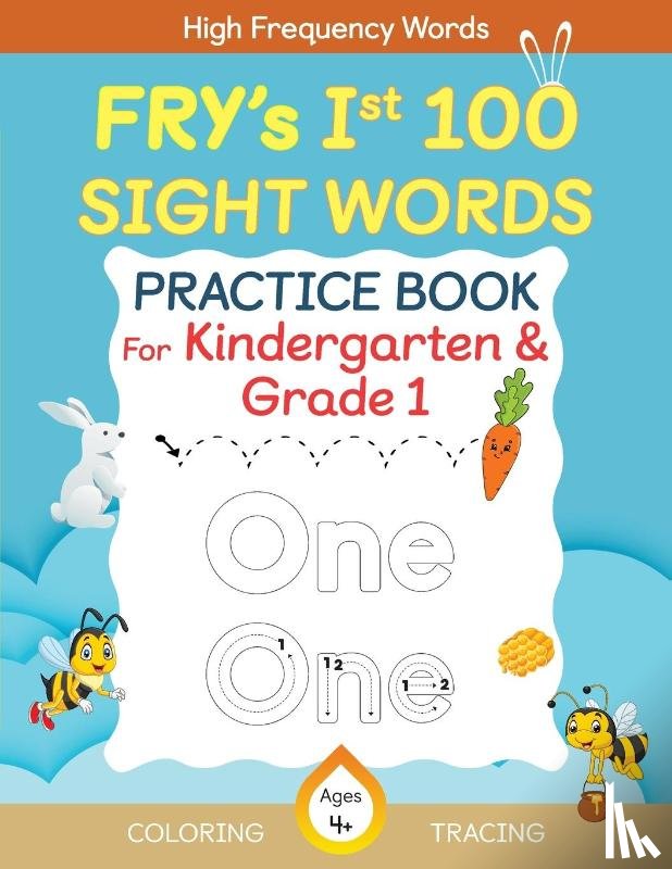 Abczbook Press - Fry's First 100 Sight Words Practice Book For Kindergarten and Grade 1 Kids, Dot to Dot Tracing, Coloring words, Flash Cards, Ages 4 -6
