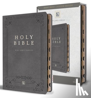 King James Version - KJV Holy Bible, Giant Print Thinline Large Format, Gray Premium Imitation Leather with Ribbon Marker, Red Letter, and Thumb Index