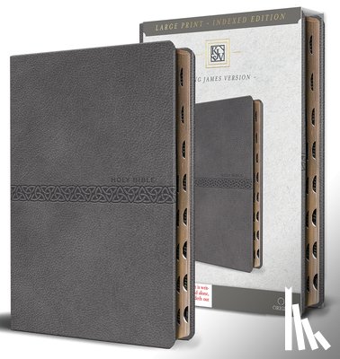 King James Version - KJV Holy Bible, Large Print Medium Format, Gray Faux Leather with Ribbon Marker, Red Letter, Thumb Index