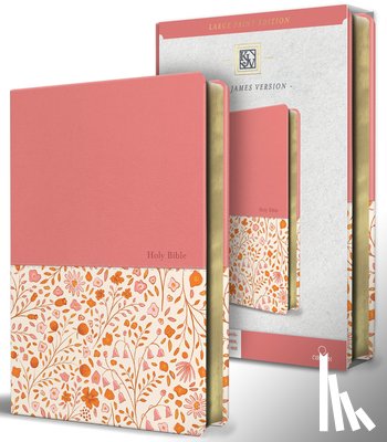 King James Version - KJV Holy Bible, Large Print Handy Size Format, 2 Piece Pink Floral Leathersoft with Ribbon Marker, Red Letter