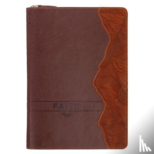 Christian Art Gifts - Journal Classic Zip Brown Faith Mountains Matt. 17:20