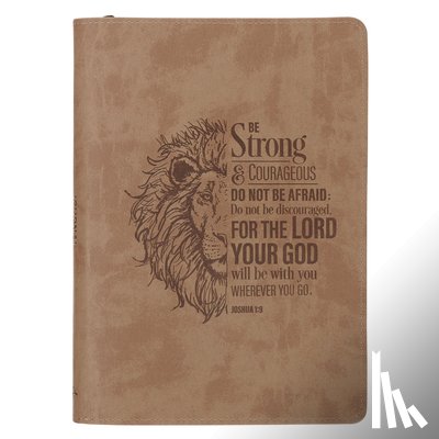 Christian Art Gifts - Journal Classic Zip Brown Strong and Courageous Josh. 1:9