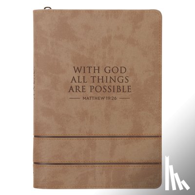 Christian Art Gifts - Journal Classic Zip Taupe with God All Things Are Possible Matt. 19:26