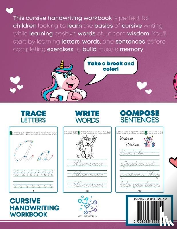 Pixel, Optimistic - Cursive Handwriting Workbook for Kids